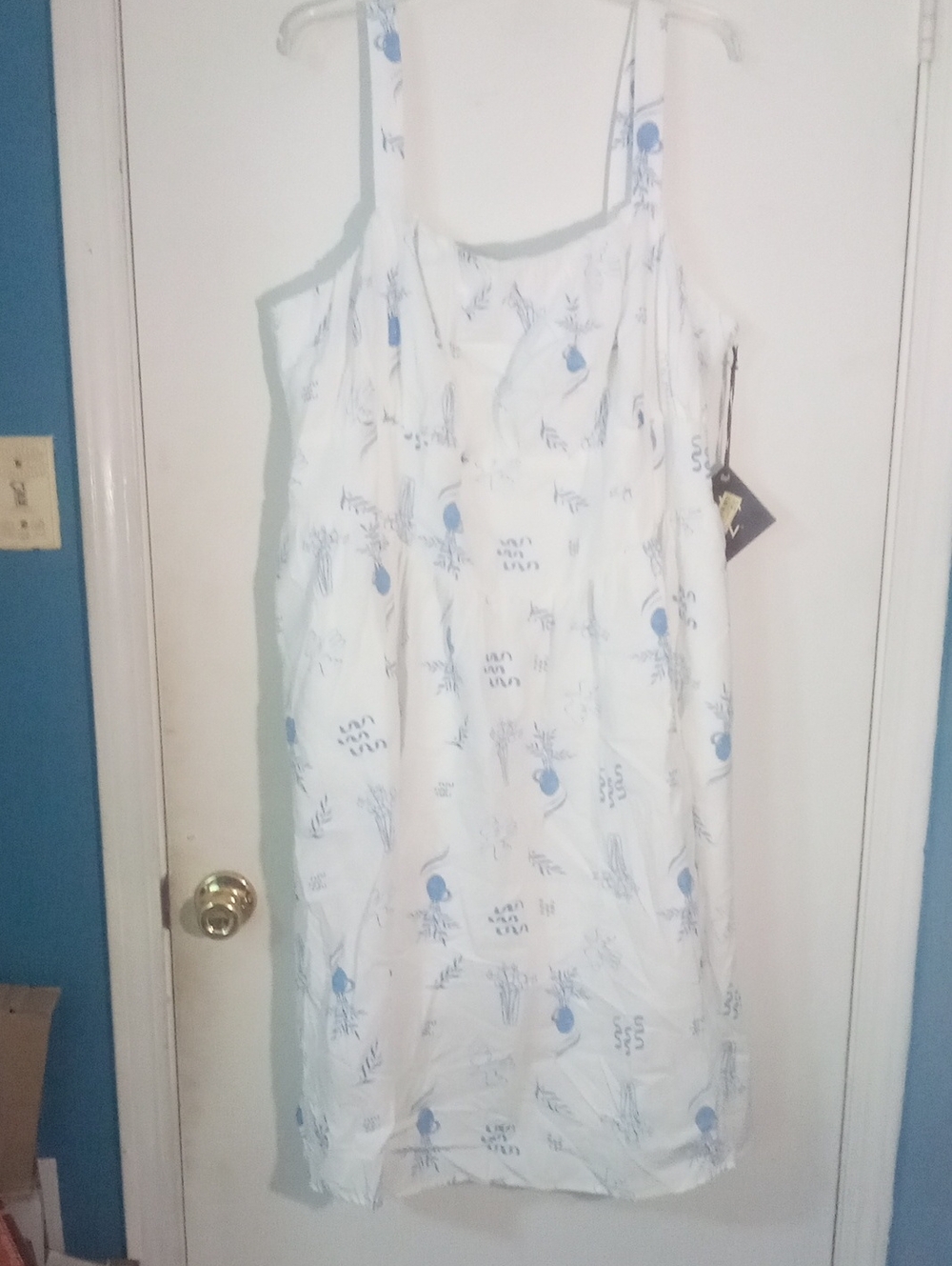 * Ava & Viv White & Blue Printed Dress 2 X Plus NWT $40 Cotton/Rayon